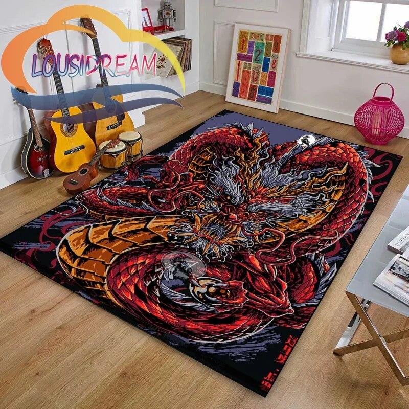Chinese Dragon or Mythical  Playroom and Bedroom Plush Carpet Non-slip  Soft Play Mat Bed Area Rug Parlor Decor