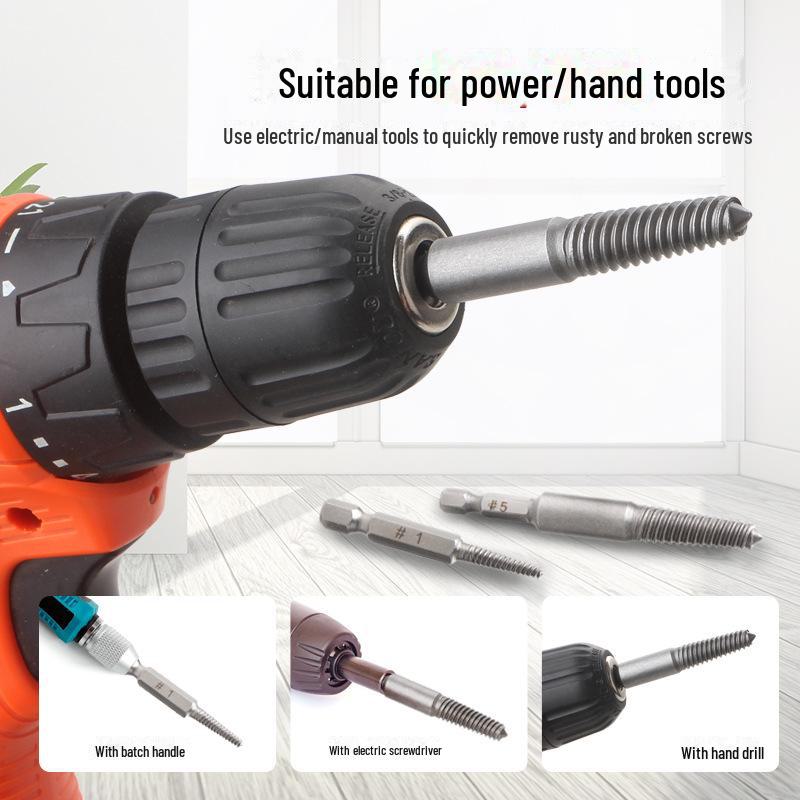 5-Piece Broken Screw and Thread Extractor Set with Hexagonal Handle