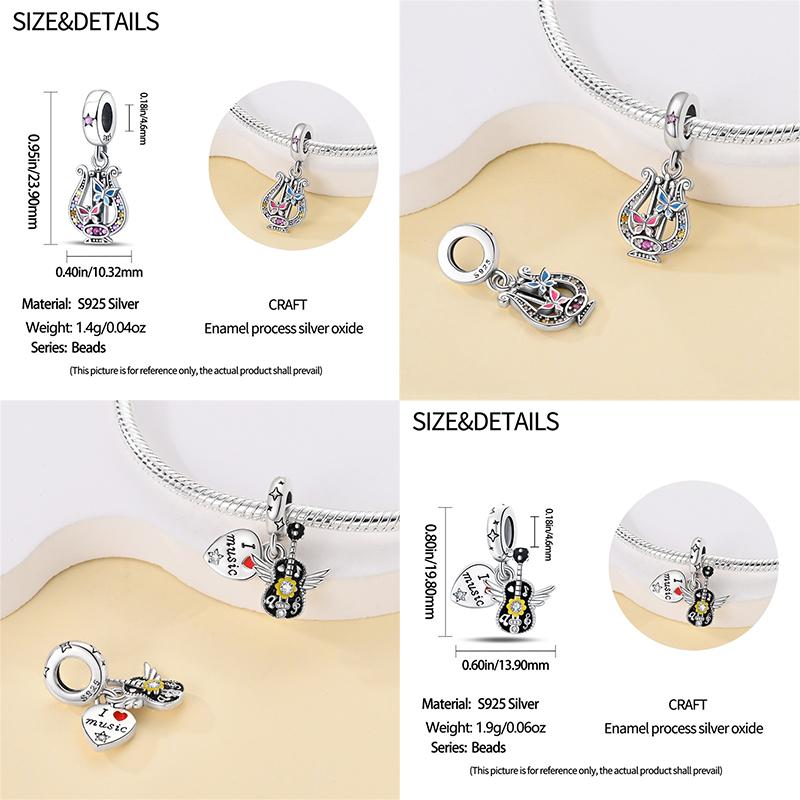 Piano Harp Violin Mike Headset Notescopper Music Series Charms Beads Fit Pan Original Bracelets Diy Fine Jewelry Gifts