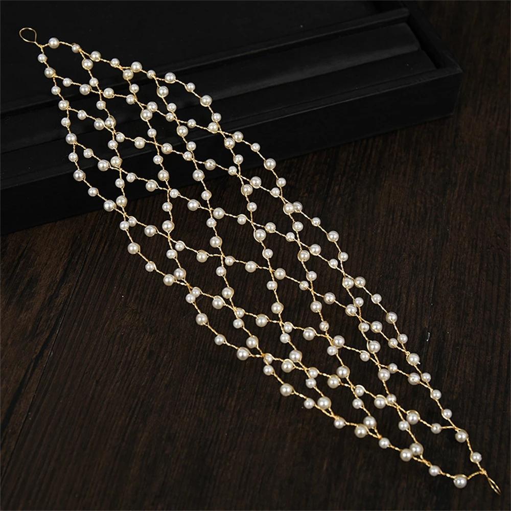 Pearls Headbands for Women Girls Bride Wedding Hairbands White Flower Tiaras and Crowns Korean Fashion Headdress Hair Jewelry