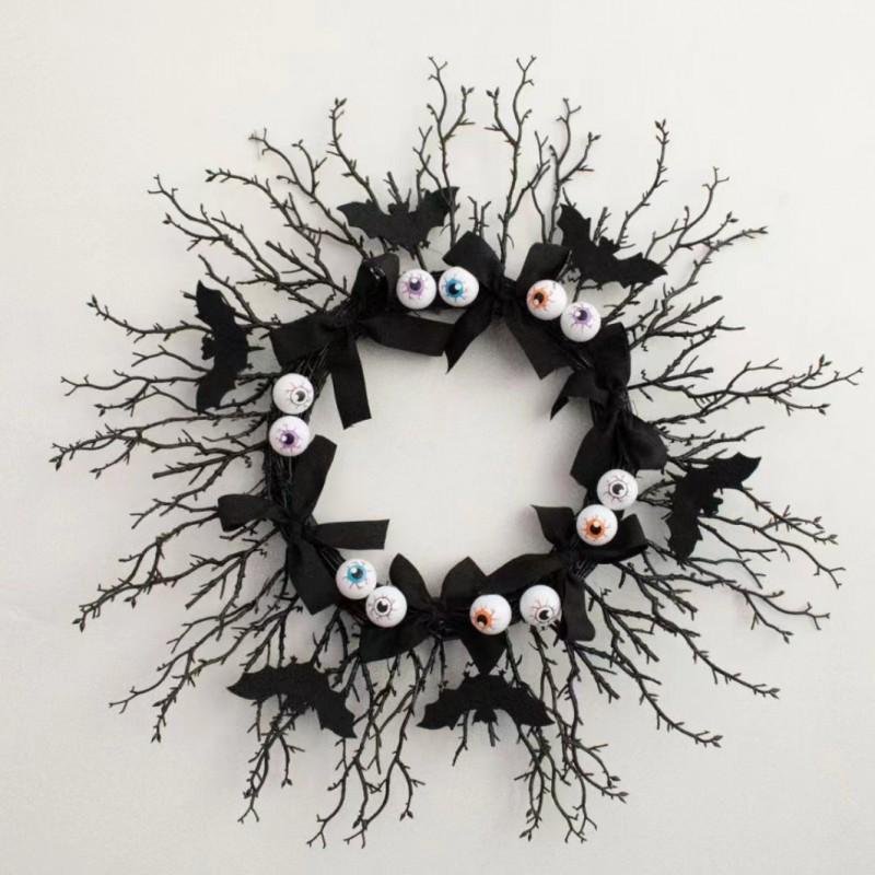Halloween Decorative Wreath With Plastic Skull Spider Pumpkin Home Party Door Wall Decoration