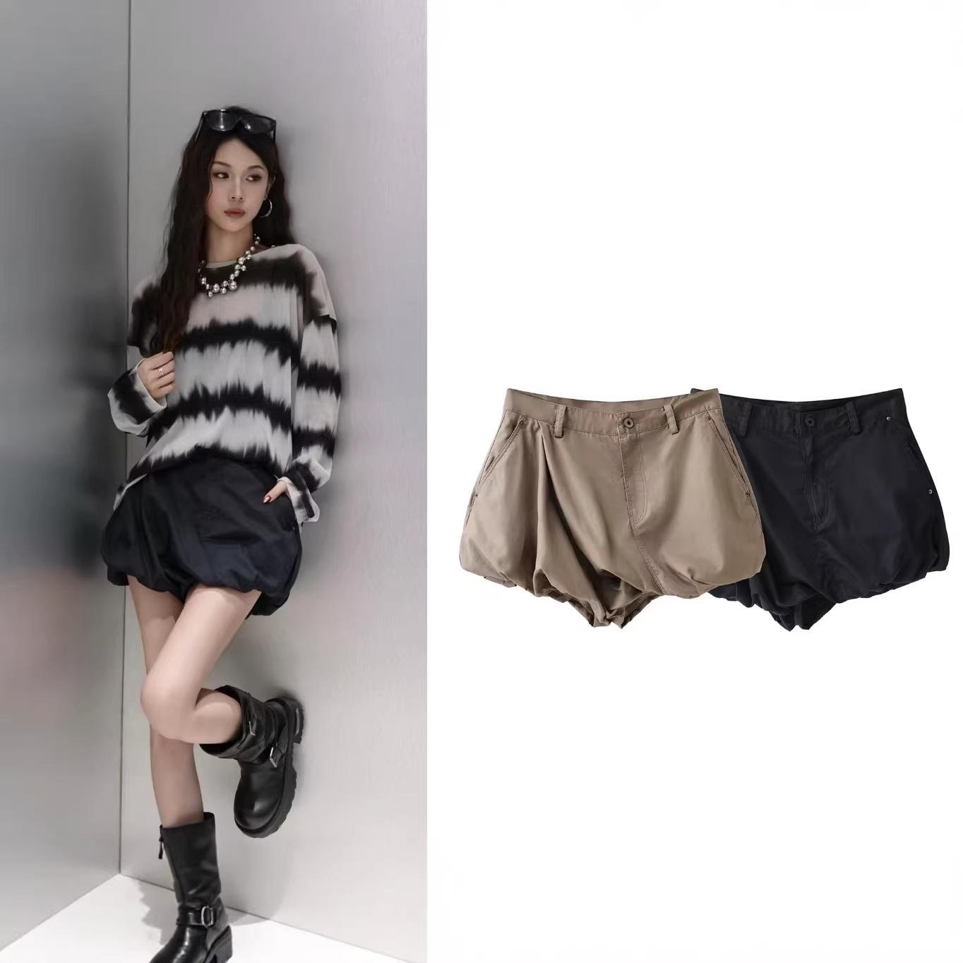 Spring 2026 Women s Irregular Washed Loose Bud Shorts Medium чёрный