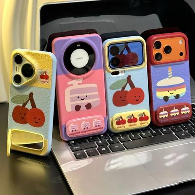 Cake Leather Pattern Bracket Is Suitable for Apple 17 Mobile Phone Case 16promax Anti-drop 15Pro All-inclusive 13/14 Protective Case.