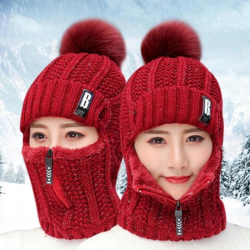 Winter All Round Warm Windproof Knitted Hat Ear Face Protection Headpiece 3 In 1 Outdoor Sports Cycling Knitted Hat