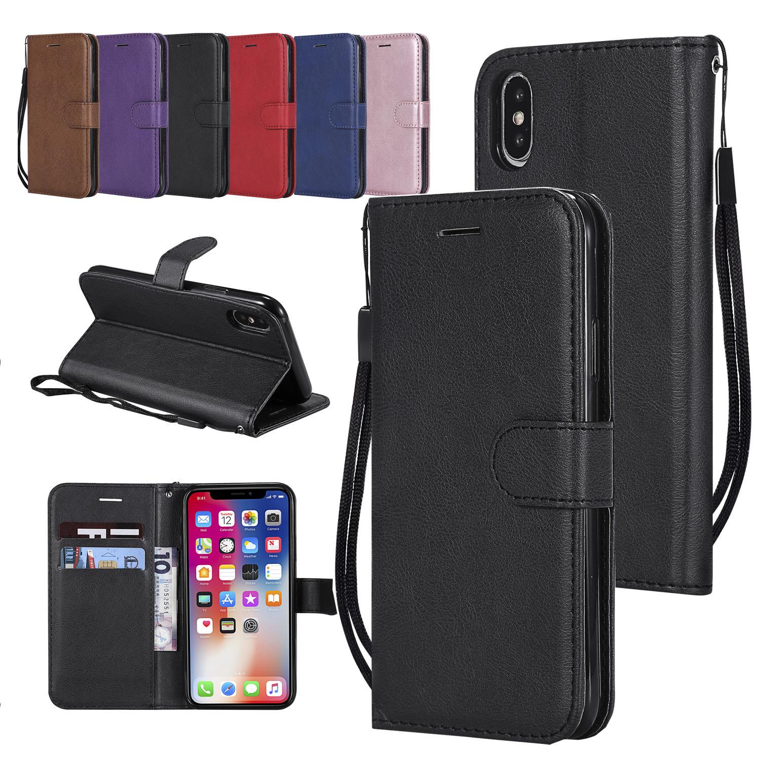 

Кожаный чехол для телефона, однотонный ремешок на руку, чехол из искусственной кожи для IPhone 5 6 7 8 Plus X XR XS Max