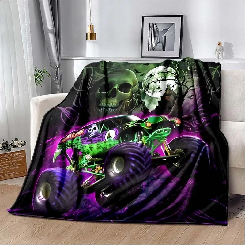 3D Monster Jam Monster Truck Cartoon Flannel Soft Throw Blanket Boys Bedroom Sofa Bed Warm Throw Blanket Picnic
