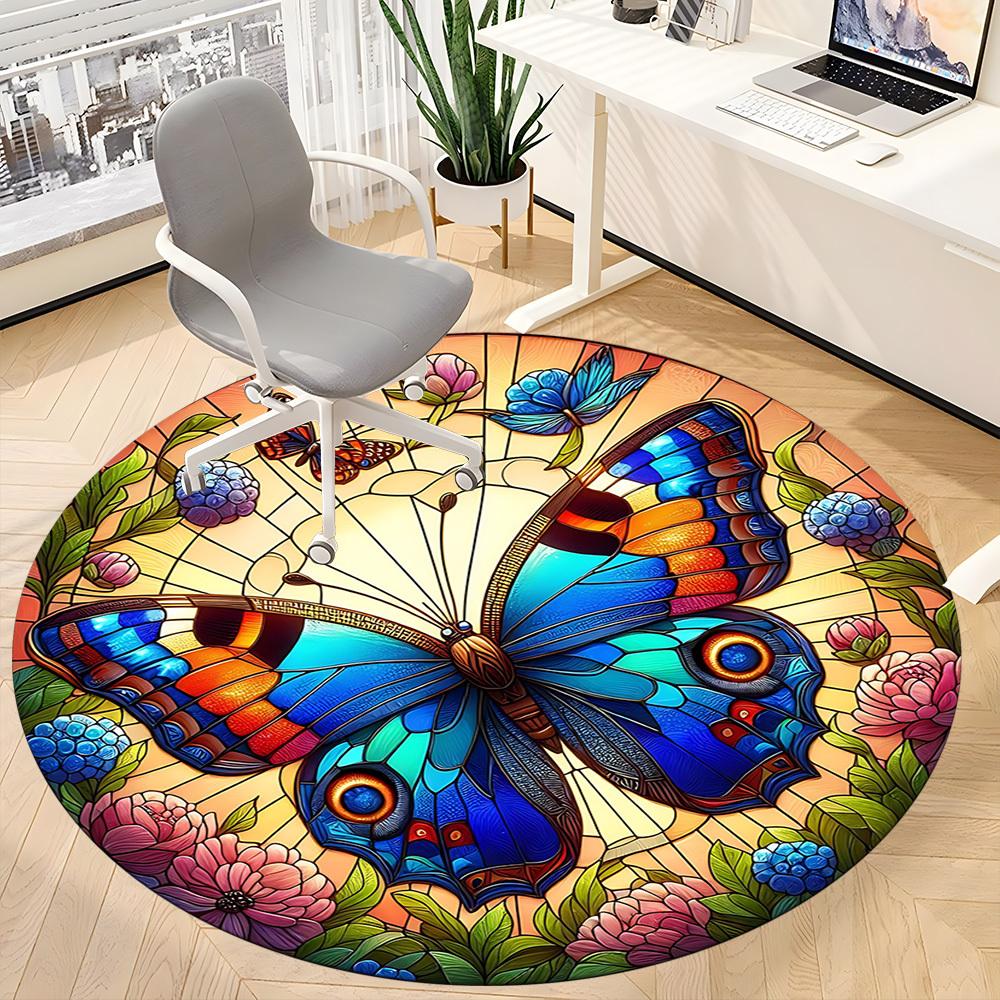 1pc Butterfly Garden Office Round Area Rug, Indoor Mat Suitable ForOffice, Under Office Chairs Bedroom Living Room Home Decor, Room Deco T043