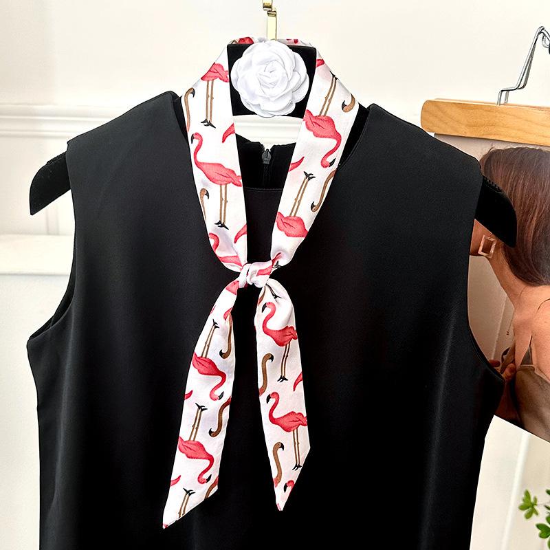 Long silk scarf new niche fashion versatile plaid leopard print neck scarf headscarf headband hair tie decorative belt