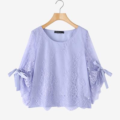 Damen Lässige Sommerbluse mit 3/4-Ärmeln und Spitzen-Patchwork