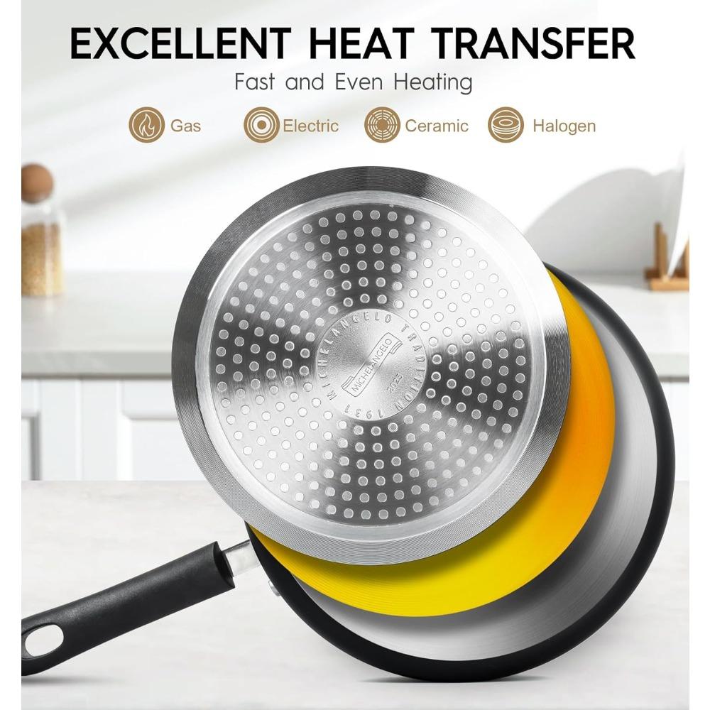 MICHELANGELO Non-stick Cooking Pot with Lid, 1QT and 2QT Ceramic Pot Set (with Steamer), Small Copper Pot Set, PFAS Free