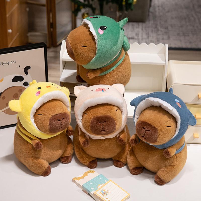 Cute Shark,Chicken,Pig,Dinosaur Headwear Backpack Capybara Plush Toy Cute Animal Costume Soft Stuffed Toy Birthday Gift for Kids
