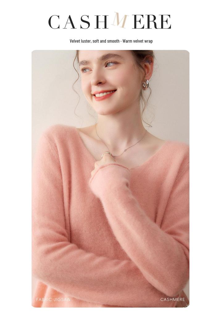 Lekasha Women's Long-Sleeve Cashmere V-Neck Knitwear - Autumn Old Money Style