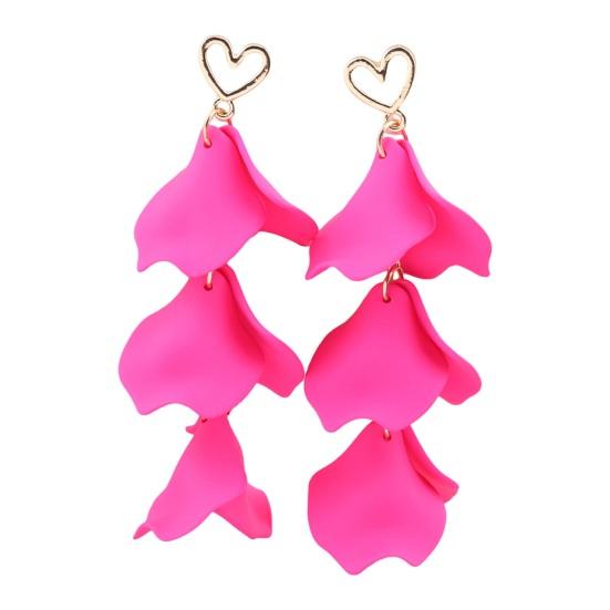 

1 пара жіночих ювелірних виробів у формі квітки в богемному стилі з китицею з порожнистими сердечками рожевий червоний колір