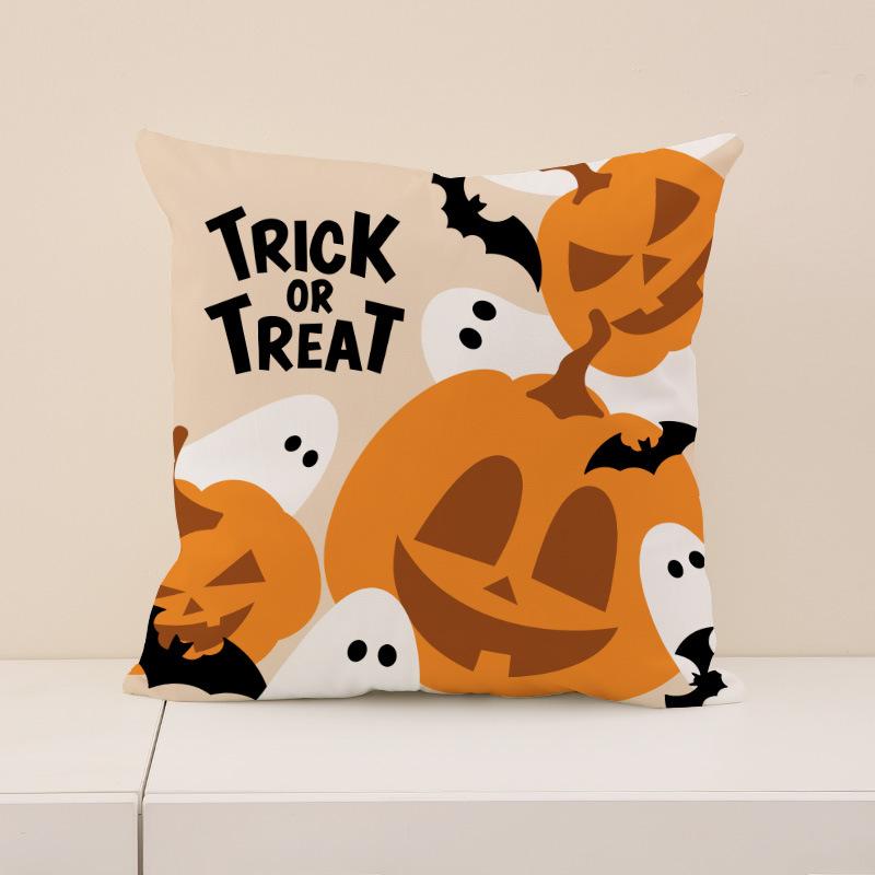 Halloween Funny Pillow Cover Short Plush Pumpkin Print Cushion Indoor Holiday Decoration Sofa Cushion