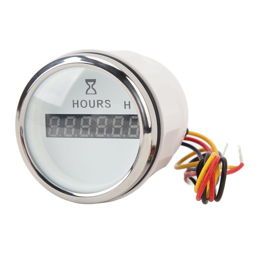 DC 9‑32V 52MM Boat Round Digital Hour Meter High Precise Hourmeter Round Gauge for RVs Yachts Fishing Boats White Dial