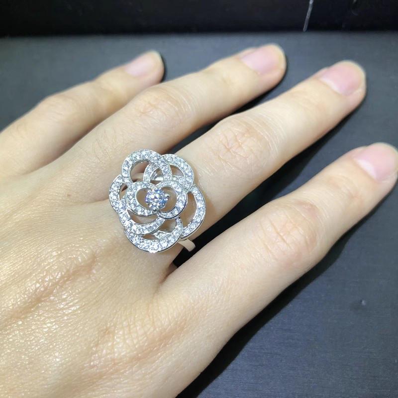 CopperFlower Shaped Cubic Zirconia Rings for Women Sparkling Accessories Wedding Engagement Party Jewelry Gifts