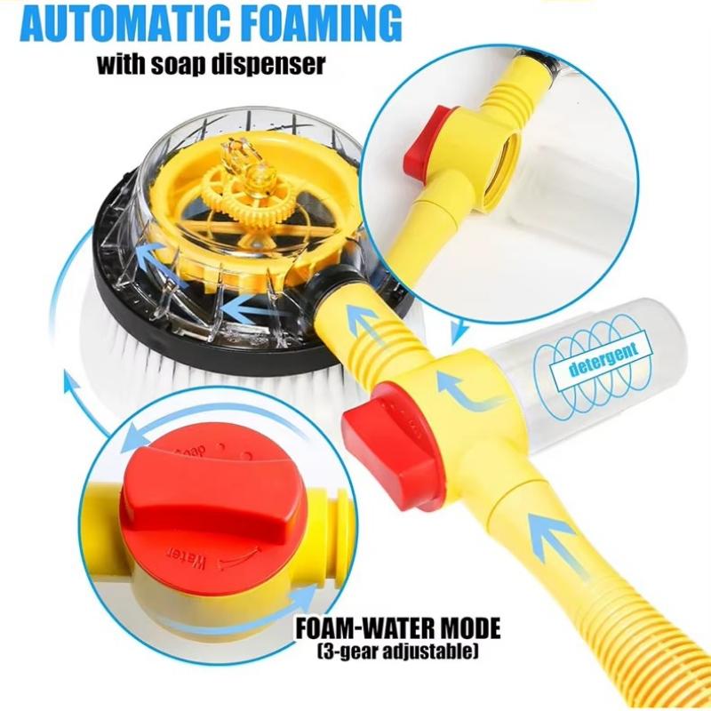 Car Rotating Water Brush Car High-Pressure Water Gun Foam Brush 360-Degree Automatic Rotation Adjustable Immersion Washing Brush