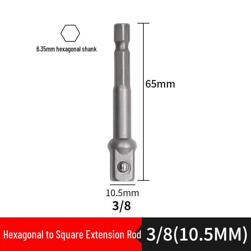 Hex Shank to Square Drive Extension Bar for Hand Drill & Air Impact Wrench Conversion, Sizes 1/4, 3/8, 1/2