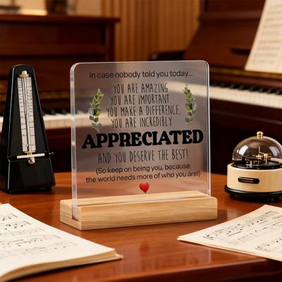 Yousheng You Deserve Acrylic Table Sign with Wooden Base Emotional Support Inspirational Tabletop Sign Home Office Desktop Decoration Ornament