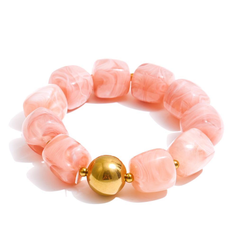 Yhpup Acrylic Square Beads Chain Necklace Bracelet Bangle Stainless Steel Handmade Jewelry Waterproof Green Khaki Pink Amber