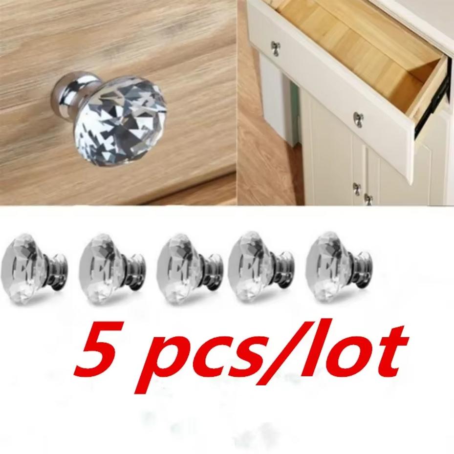 5 Pcs/Set 30mm Crystal Cabinet Knob With Screws Diamond Shape Drawer Cupboard Handle Pull Decorative Balls