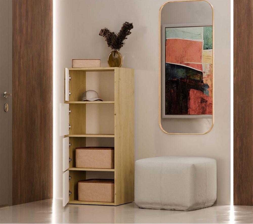 Komoda Alma Dąb Artisan Front Biel Szafka 4 Drzwi 4 Półki 50X119X40Cm