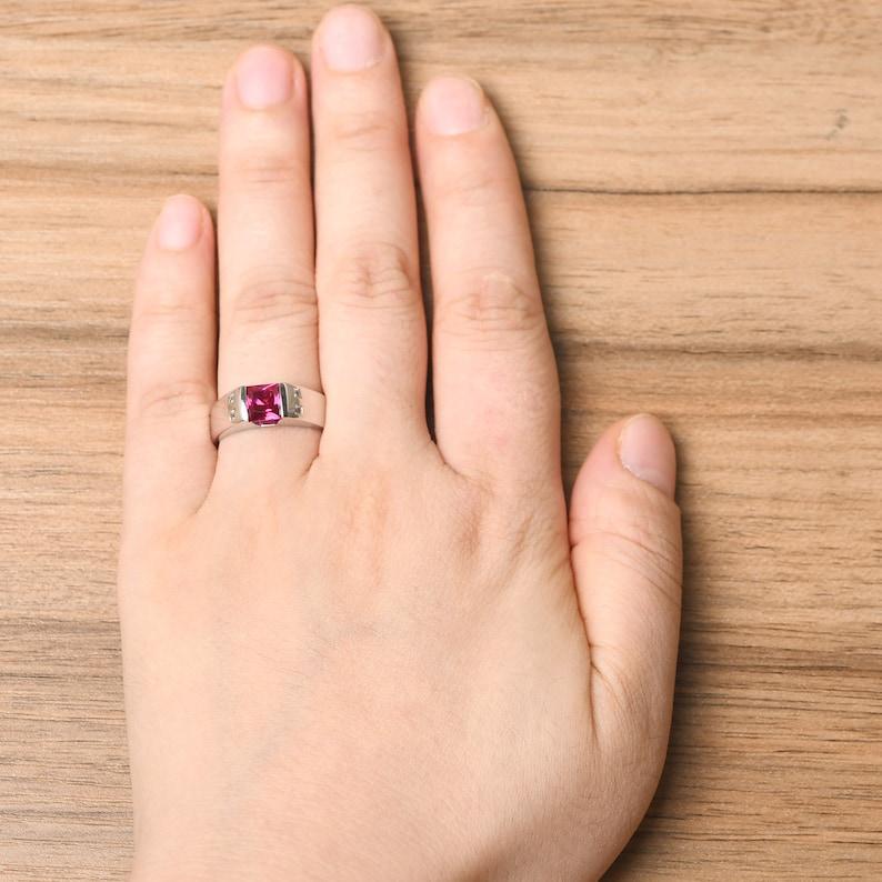 Women's 925 Sterling Silver Ring Princess Cut Red Ruby Gemstone Statement Band For Engagement & Anniversary Wear