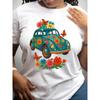 Womens Vintage Floral T Shirt Soft Stretchy Breathable Turquoise Floral Print Short Sleeve Round Neck Machine Washable Casual Party Top Retro Design