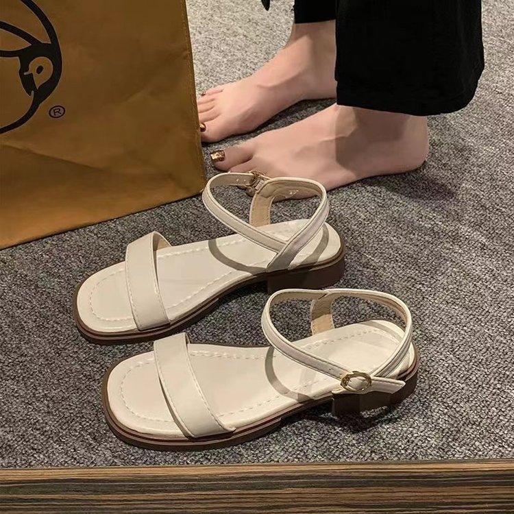 Comfortable soft sole low heel retro word with sandals summer women's new flat Roman shoes fairy style women's shoes