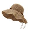 Mori Hollow Straw Bucket Hat Female Bohemian Wind Wood Bead Design Seaside Vacation Sunshade Sunscreen Hat