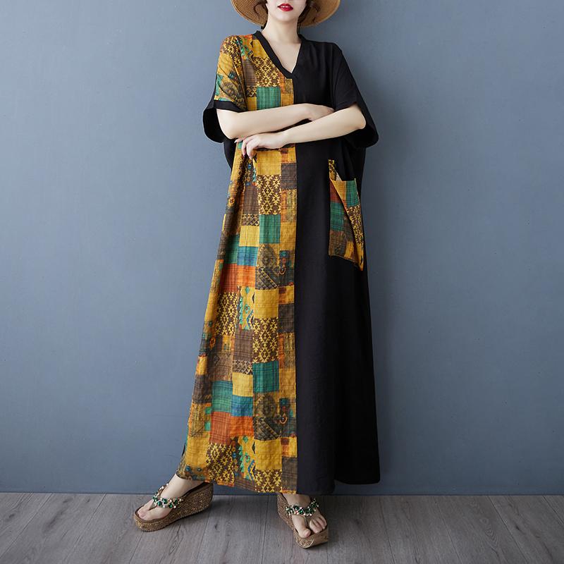 DIMANAF New Women 2025 Plus Size Summer Long Casual Dress Loose Linen Vintage Basic Maxi Dress 9849