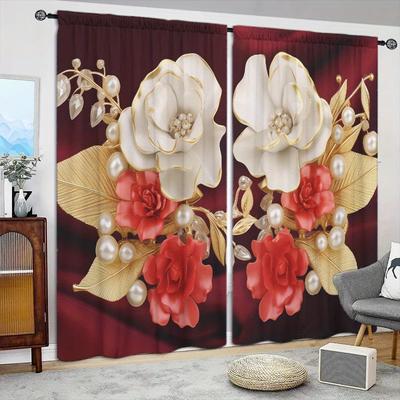 2pcs Charming Flowers Style Printed Curtain for Home Decor - Rod Pocket Window Treatment for Bedroom, Office,Kitchen,Living Room