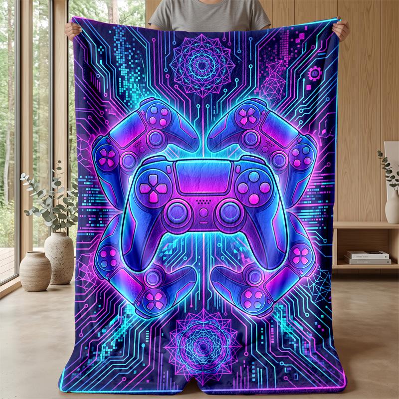 Neon Gaming Controller Theme blanket Lightweight Warm Flannel Blanket Decorative Throw Blanket for Home Decoration