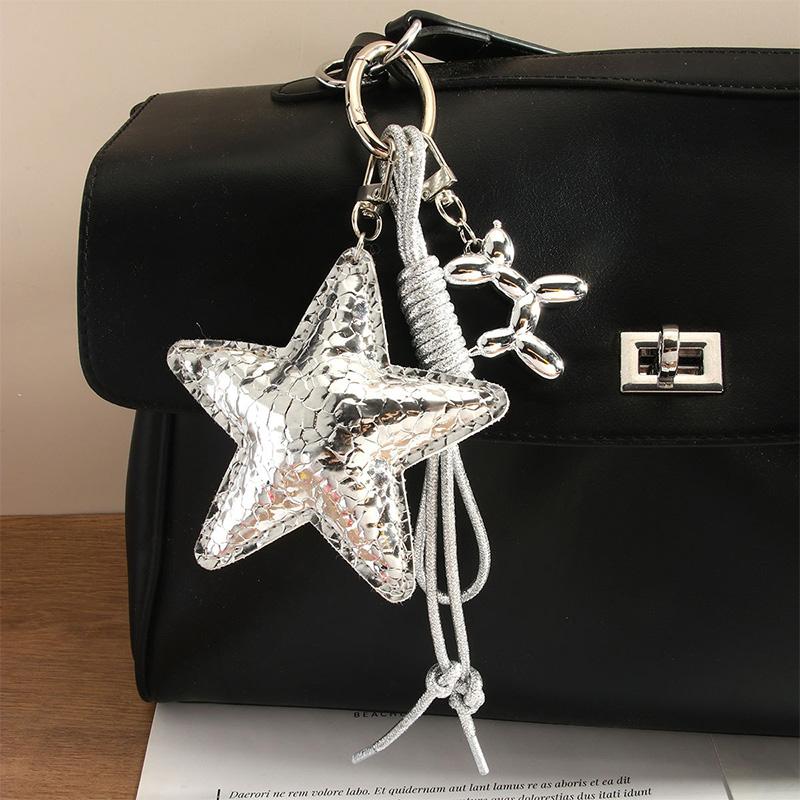 Starfish Bag Pendant Cute Leopard Bear Rainbow Leather Decorative Keychain Fashion Braided Rope Bag Gift All-purpose Accessory