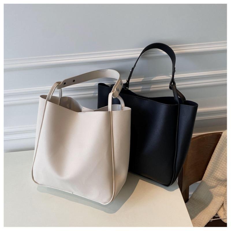 Retro bucket bag new trendy shoulder bag fashionable solid color large capacity women's bag