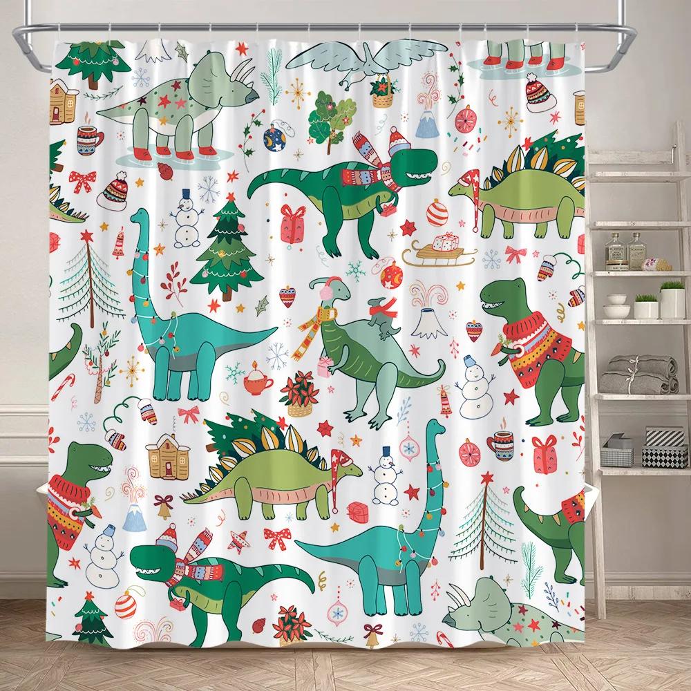Funny Snowman Shower Curtain Set Xmas Ball Silver Pine Branches Gift Christmas Home Bathroom Decor Rug Bath Mat Toilet Lid Cover