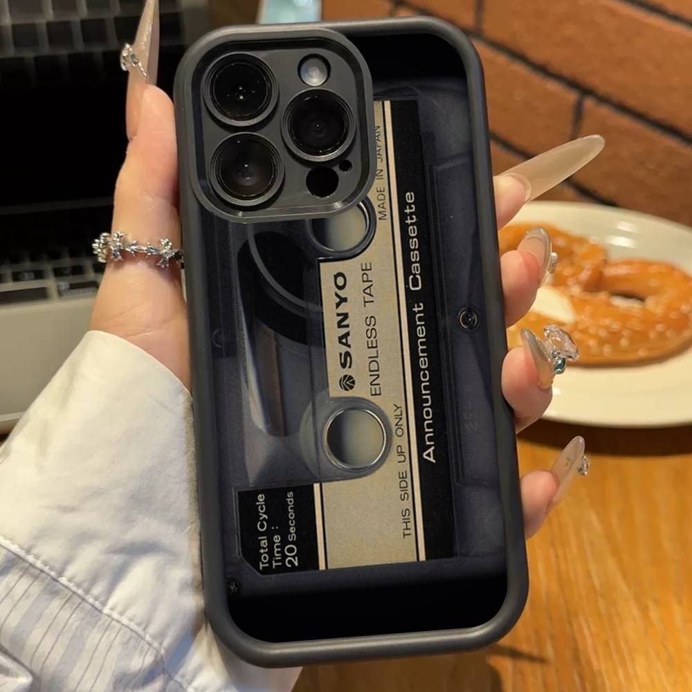 Vintage Cassette Tape Retro Phone Case For iPhone 17 16 15 14 13 12 11 Pro Plus Max Soft TPU Ladder Lens Protection Soft Cover