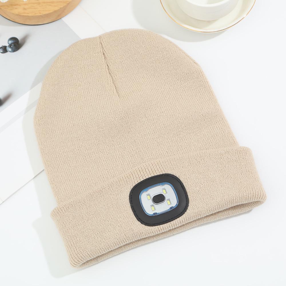 Dobíjecí LED vlněná pletená čepice pro venkovní sporty a cyklistiku