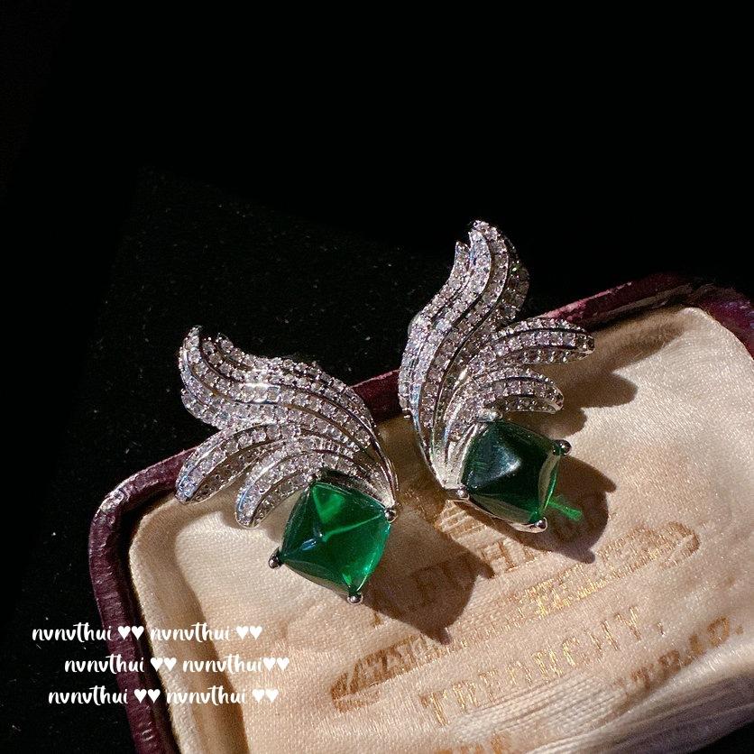 ** Comet, Mojito Emerald Earrings, Sotheby'S, 18K Gold Plated, Malachite Green Flower Zircon Necklace