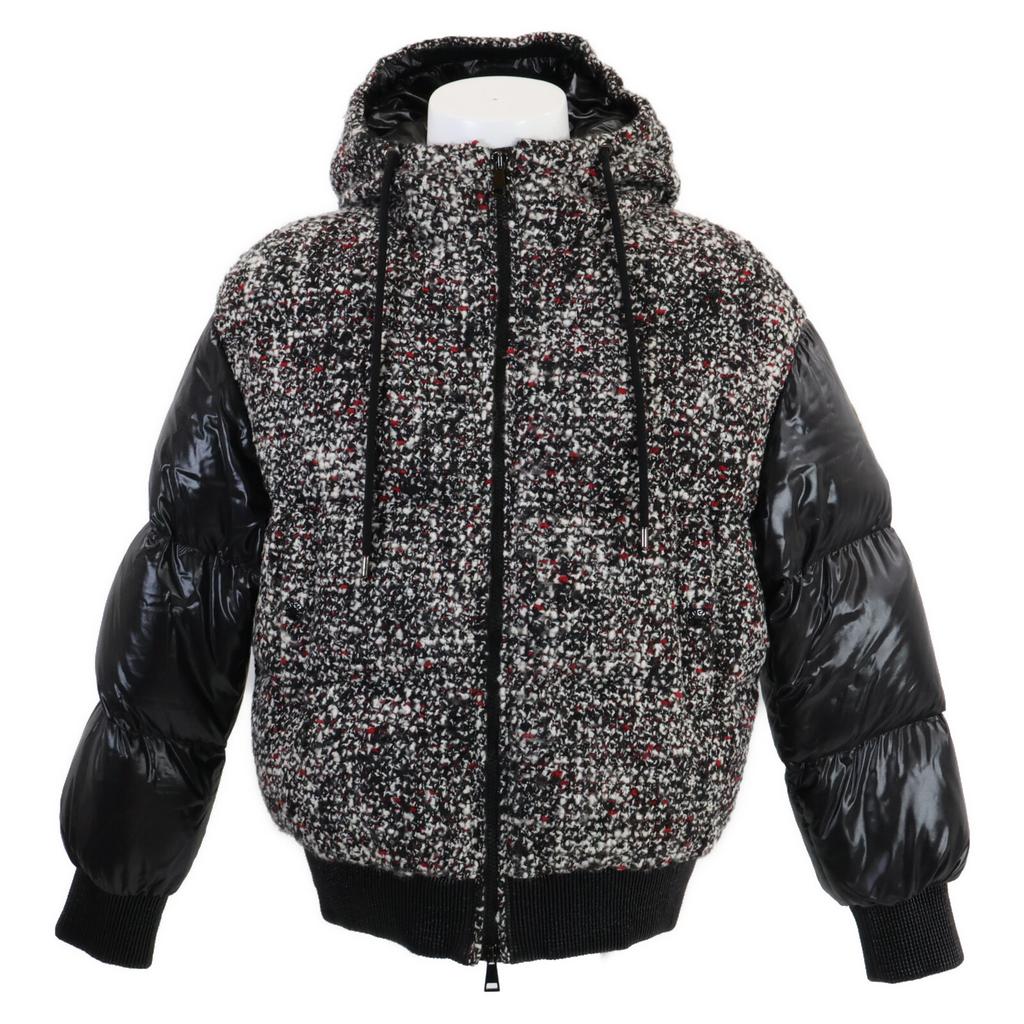 MONCLER [Good condition/Domestic regular/2020 model] F20931A51500 RUNIO Tweed/Nylon switching hoodie down Jacket 0 blackUsed