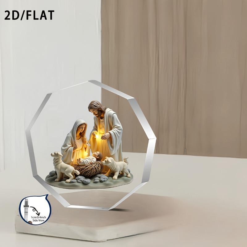

2D Flat Nativity Scene Acrylic Desk Decor Plaque, Jesus, Mary, Lamb & Dogs, , Suitable for wall decoration, porch, room, villa, accents Home, Hallwa 10*10cm