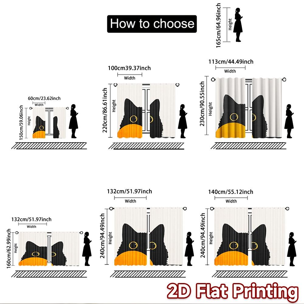 2D flat printing 2pcs Curtain Cute Black Cat Peeking Digital Printed Polyester Drapes Birthday Party Use for Holiday Parties