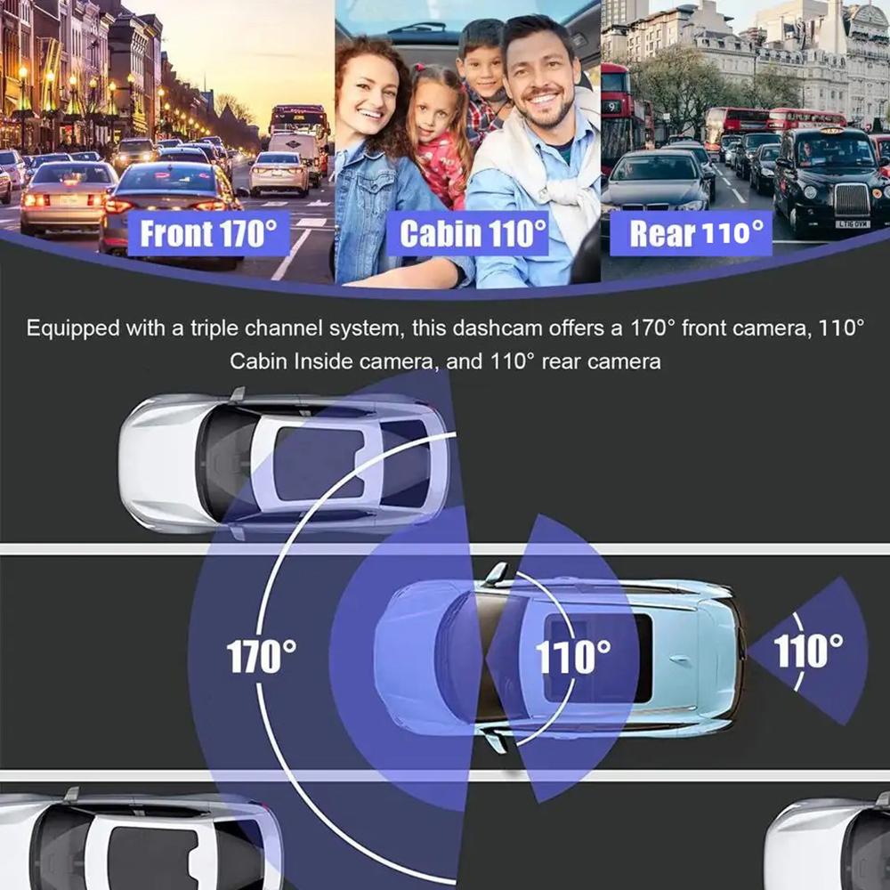 Cam Front and Rr Inside 3 Cameras 1080+720+480P 4in Car Rrview Mirror Car Video Recording Camcorder Car Camera Recorder Auto Driving Recor