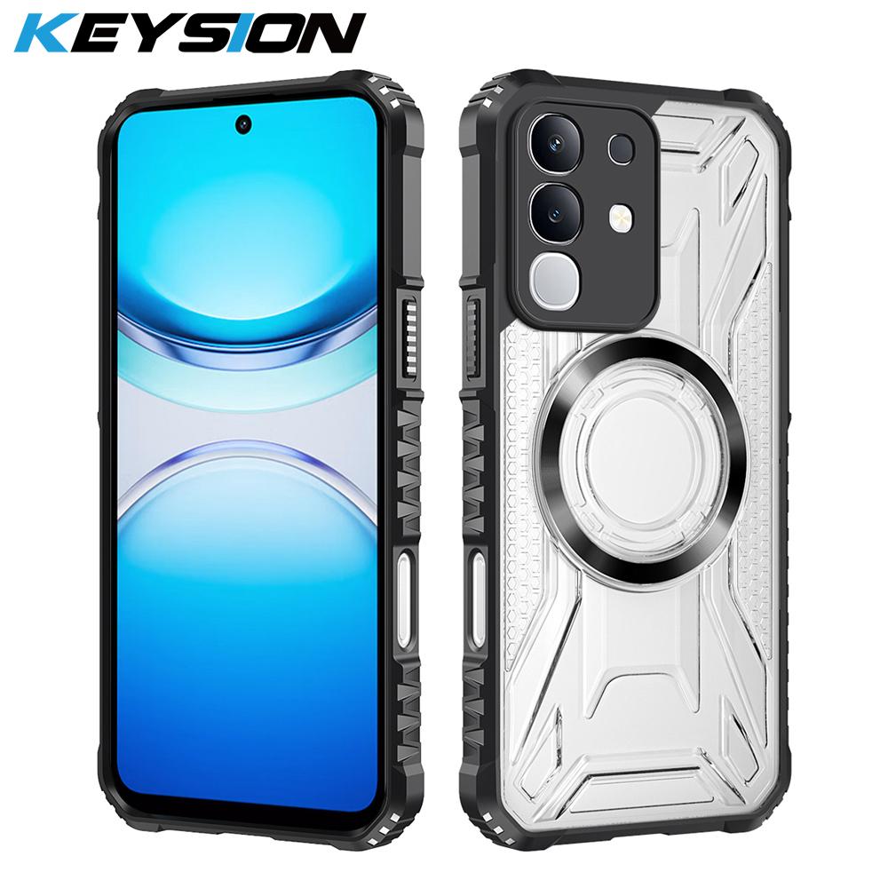 KEYSION Průhledný magnetický kryt pro VIVO Y29 4G Měkký silikon+PC Odolný Nárazuvzdorný Zadní kryt telefonu pro IQOO Z10X 5G