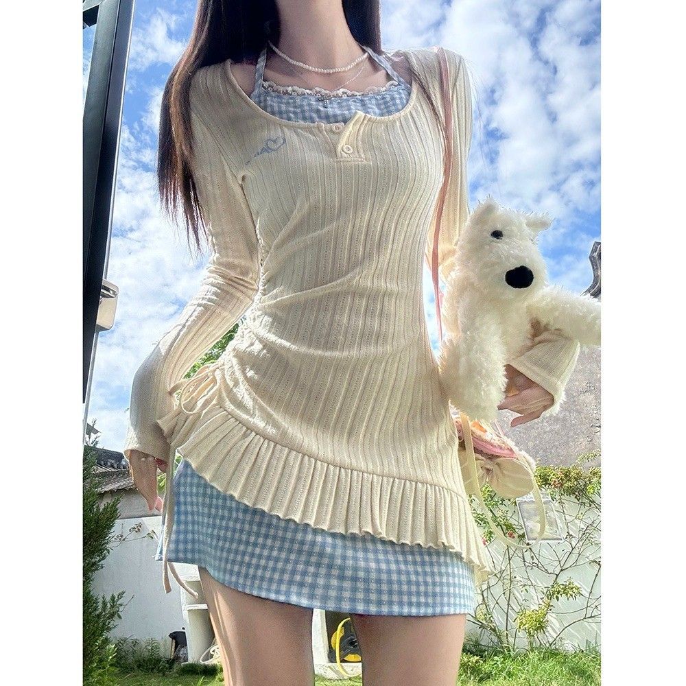 Pure Desire Sweet Spice Girl Style Two-piece Dress Women's Waist and Thin Short Skirt Autumn New Women's Skirt