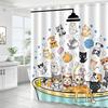 Cute Cat Shower Curtain Set, Funny Cartoon Kids Home Bathroom Decor Polyester Waterproof Fabric Bath Curtain with 12 Hooks