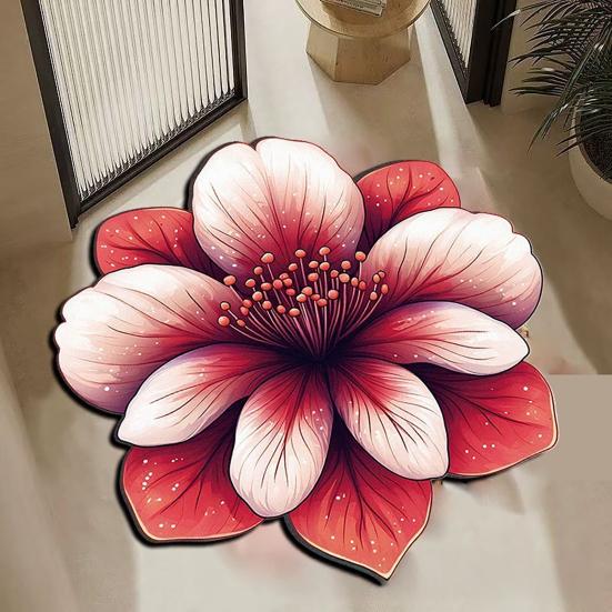 Floral Plush Floor Mat 3D Visual Flower Shaped Floor Rug Mat for Bathroom Quick-Drying Non-Slip Absorbent