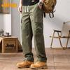 JEEP Men's Cargo Pants, Spring And Autumn Casual Trousers, Loose-Fitting Pure Cotton Straight-Leg Pants for Men, Army Green, Size L