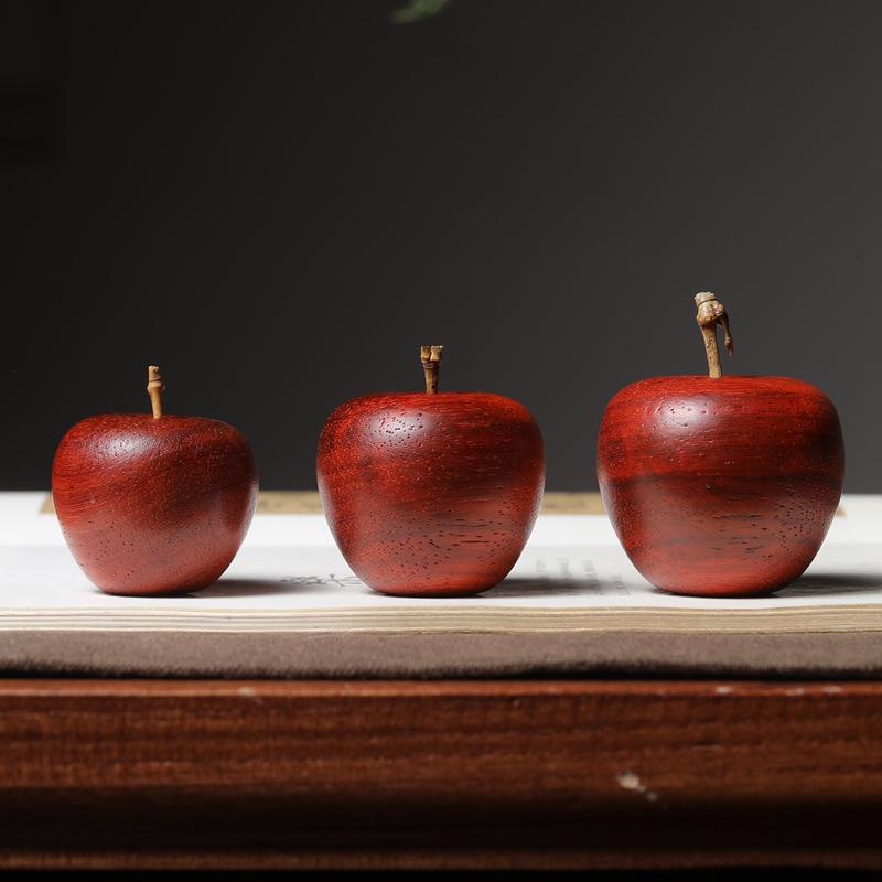 Red Rosewood Carved Apple Ornament for Home Decor, Sizes 4.0, 4.5, 5.0.