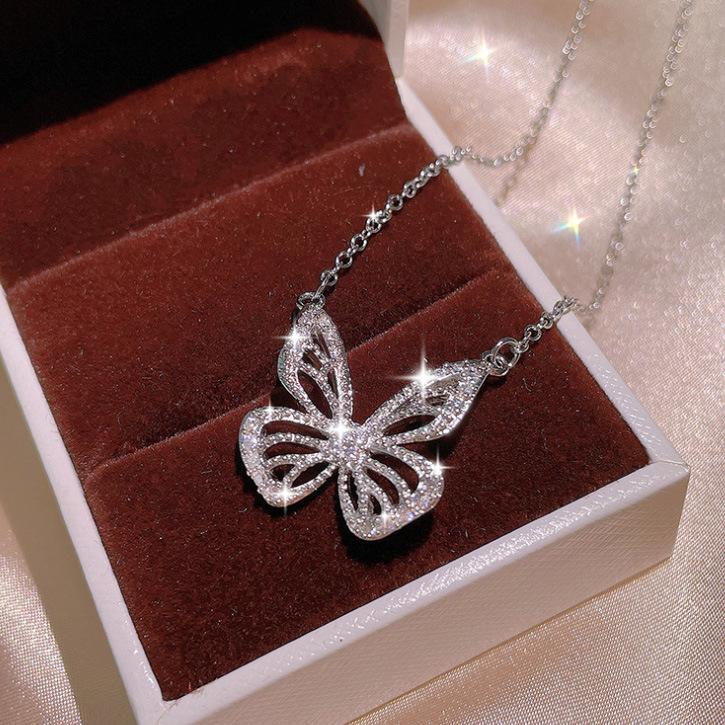 Butterfly Earrings Womens Ring Cold Wind Collarbone Chain Korean Short Necklace Trend Butterfly Three Piece Set